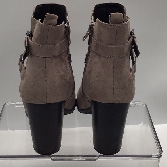 London Rag Taupe Peep Toe Buckle Heeled Ankle Boot - Picture 5 of 10